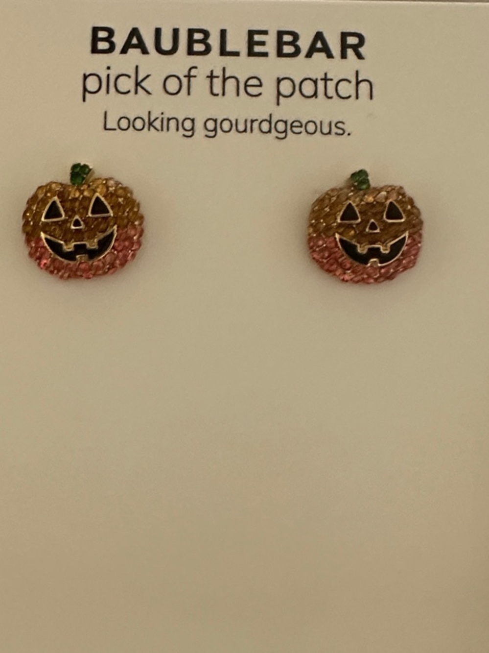 BaubleBar Pumpkin Jack-O'-Lantern Stud Earrings in Orange, Pink & Green